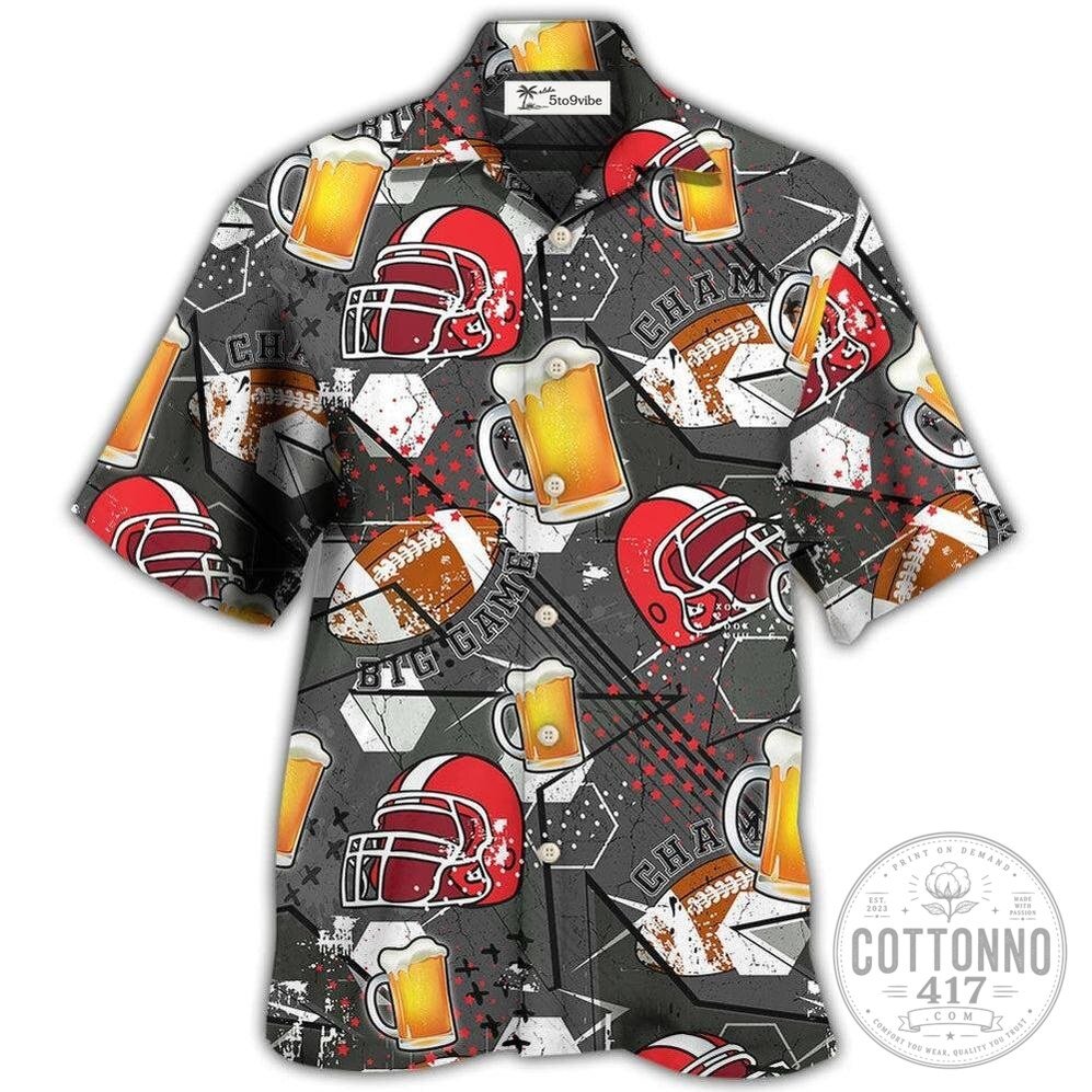Football Beer Mug Pattern Hawaiian Shirt for Men and Women