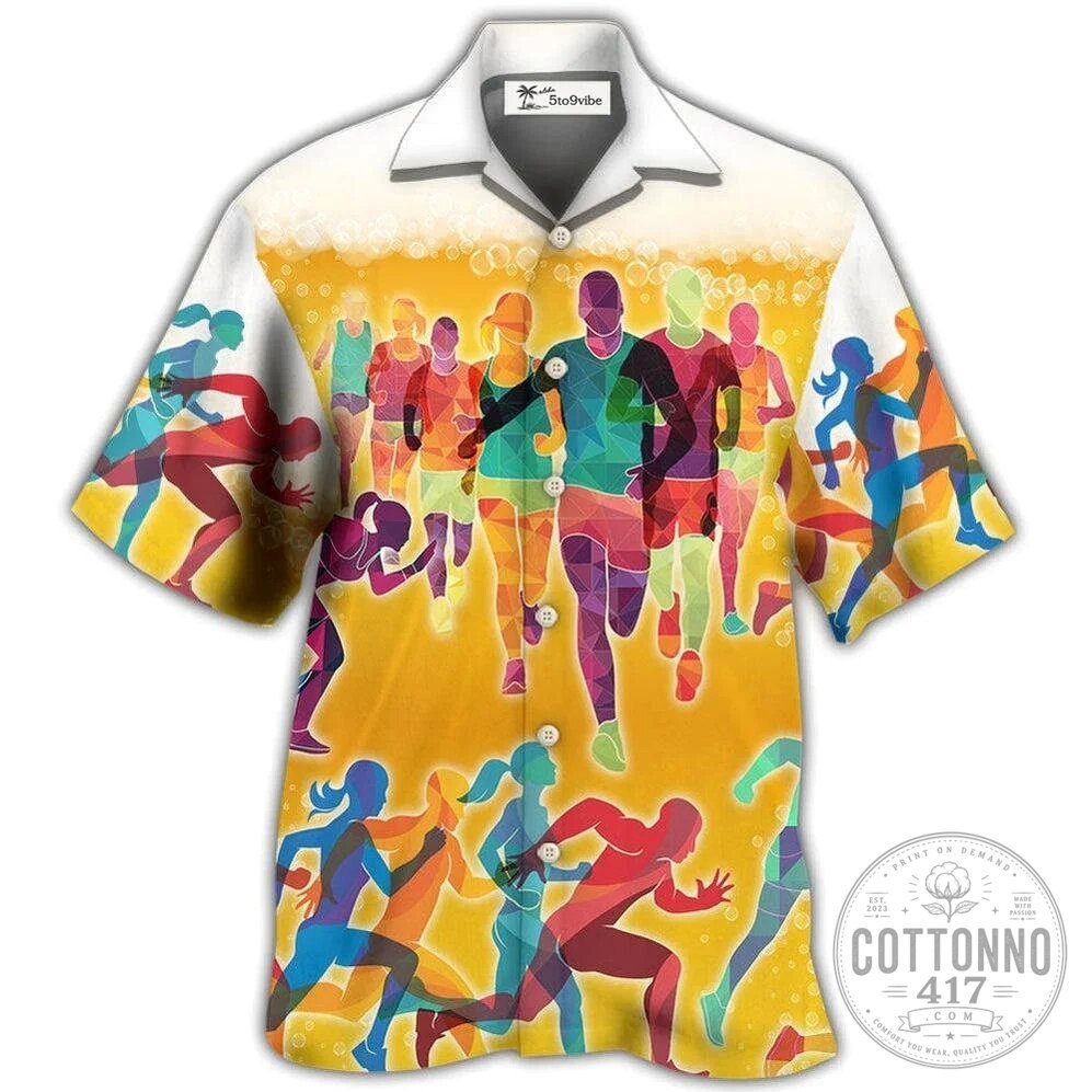 Running Marathon Beer Bubbles Hawaiian Shirt