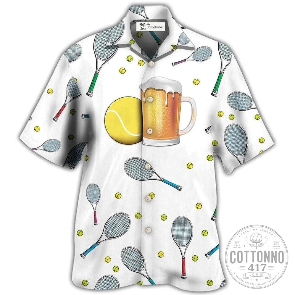 Tennis Racket and Beer Mug Pattern Hawaiian Shirt