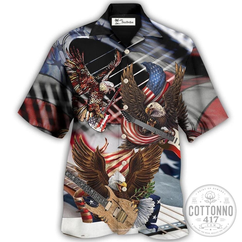 American Flag Bald Eagle Guitar Independence Day Hawaiian Shirt