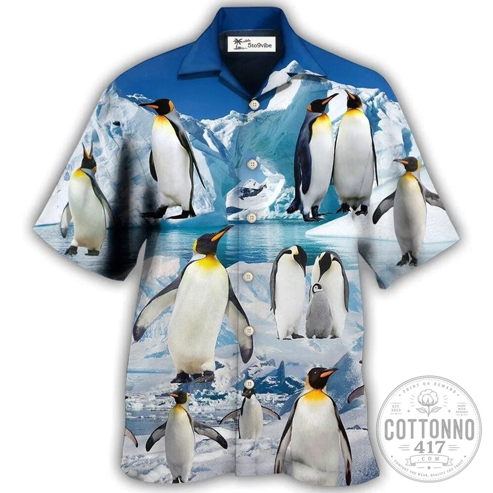 Cute Penguin Family in Antarctic Snow and Ice Hawaiian Shirt