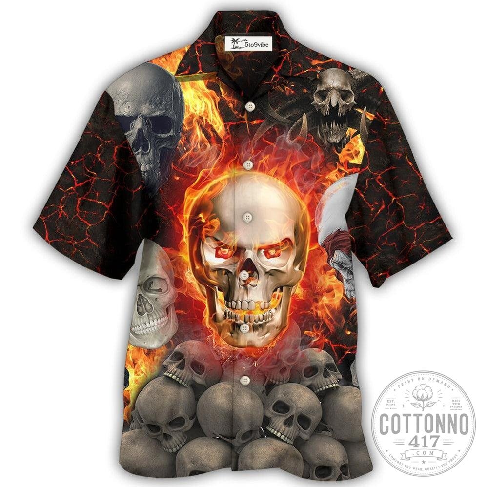 Flaming Skull Lava Pattern Hawaiian Shirt