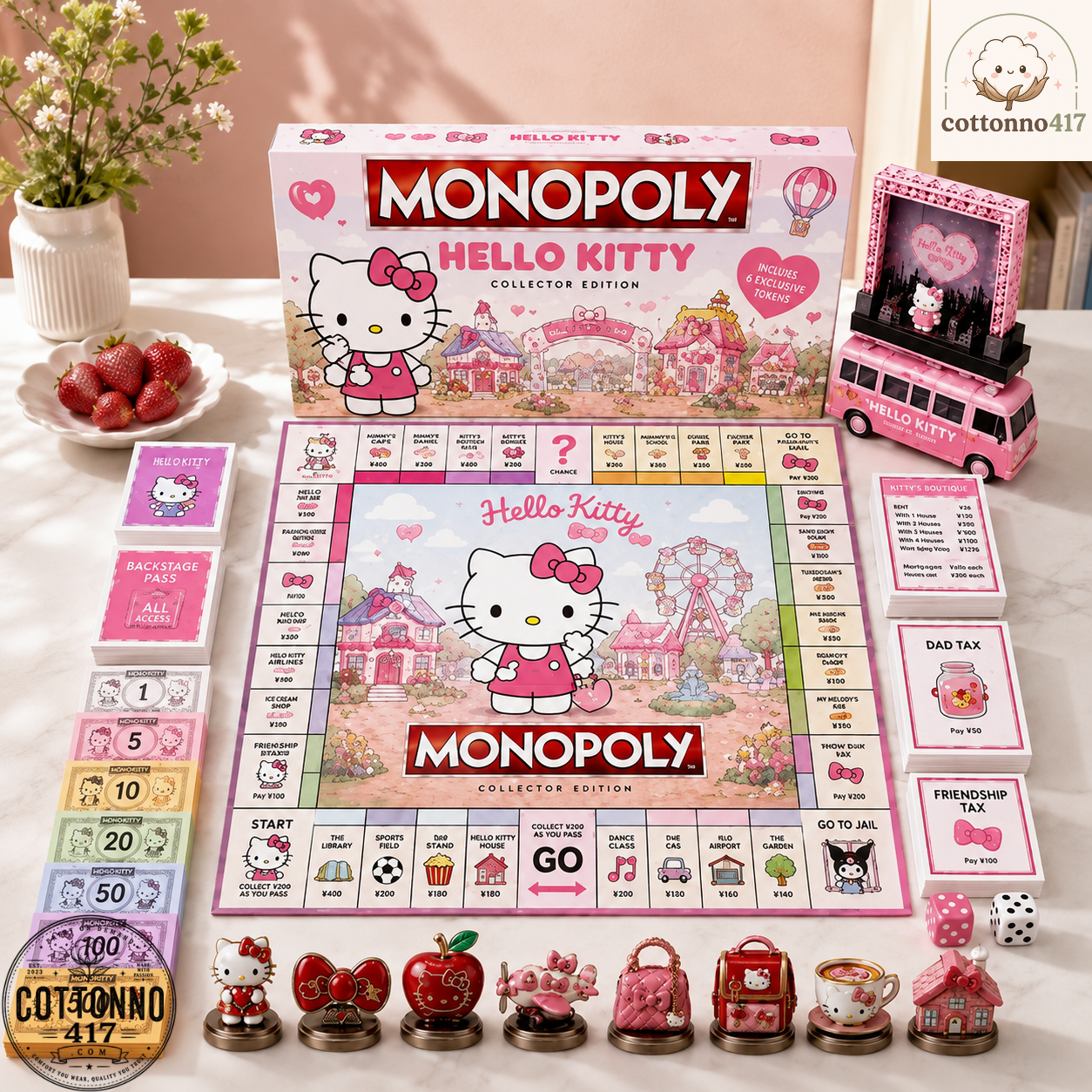 Hello Kitty Monopoly Board Game 3 Jellycat Corpse Bride Plush Bunny – Gothic Bridal Stuffed Animal — image 4