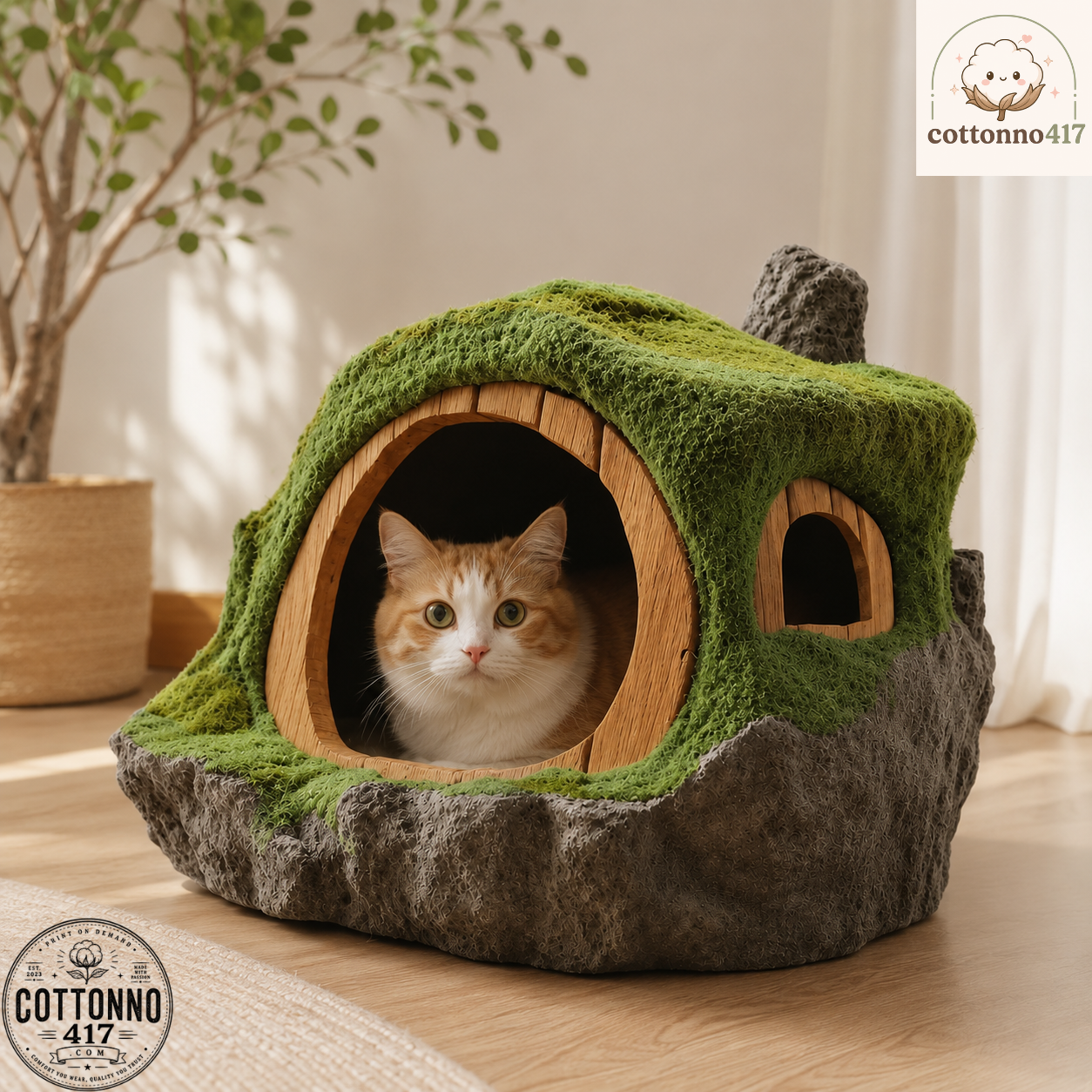 The Hobbit Home Cat Bed Cozy Mossy Pet House