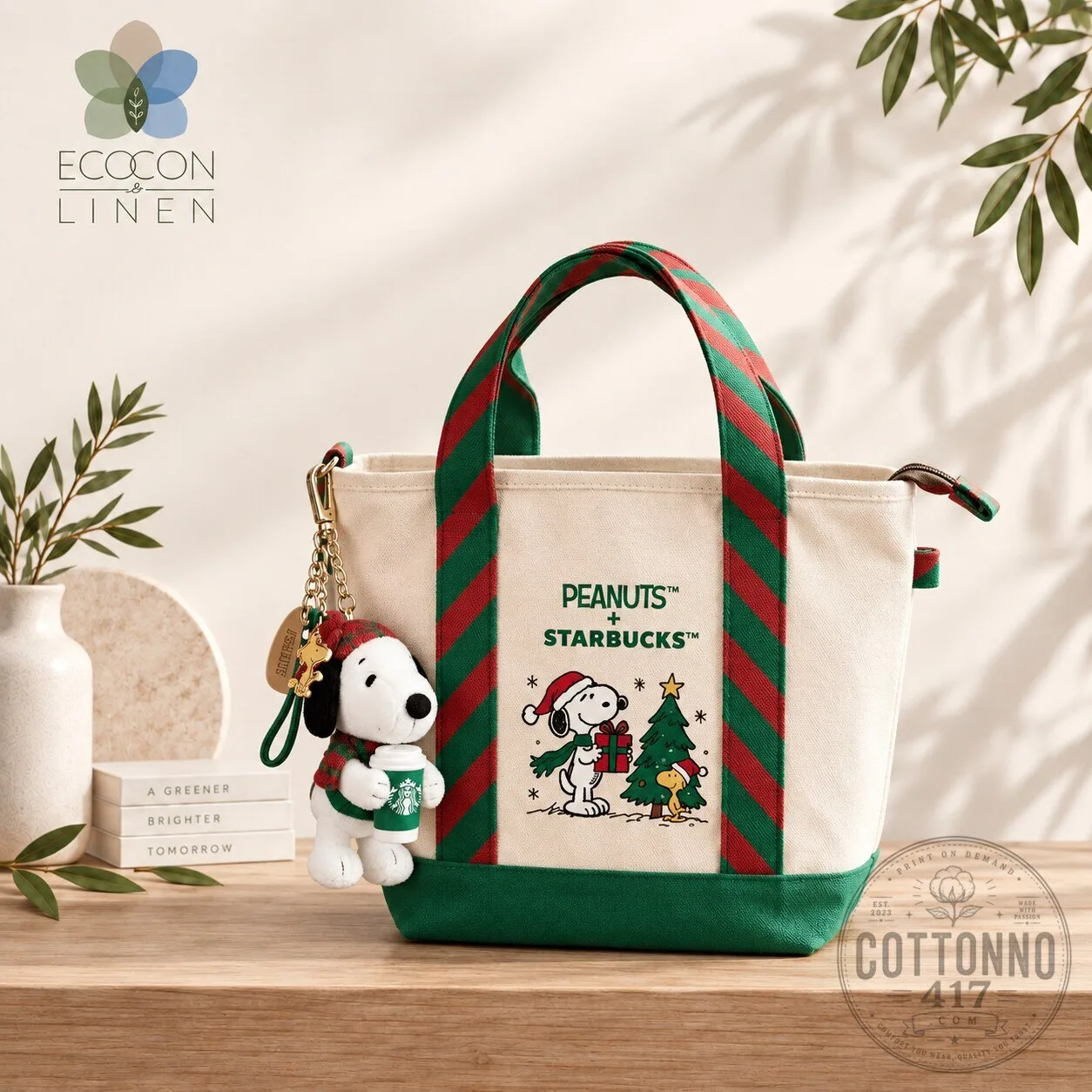 Starbucks x Peanuts Snoopy Christmas Tote Bag with Plush Charm
