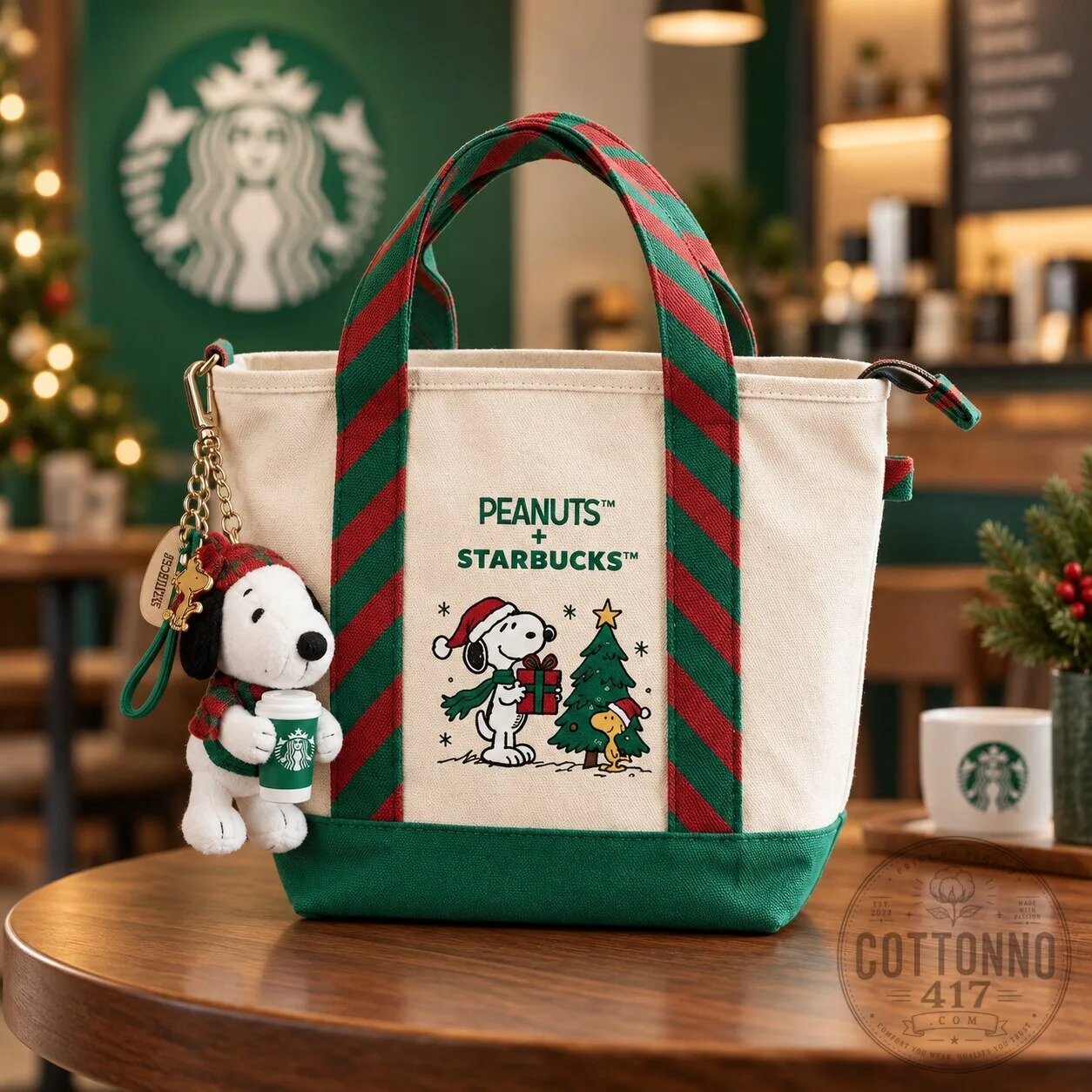 Starbucks x Peanuts Snoopy Christmas Tote Bag with Plush Charm 11 Starbucks x Peanuts Snoopy Christmas Tote Bag with Plush Charm