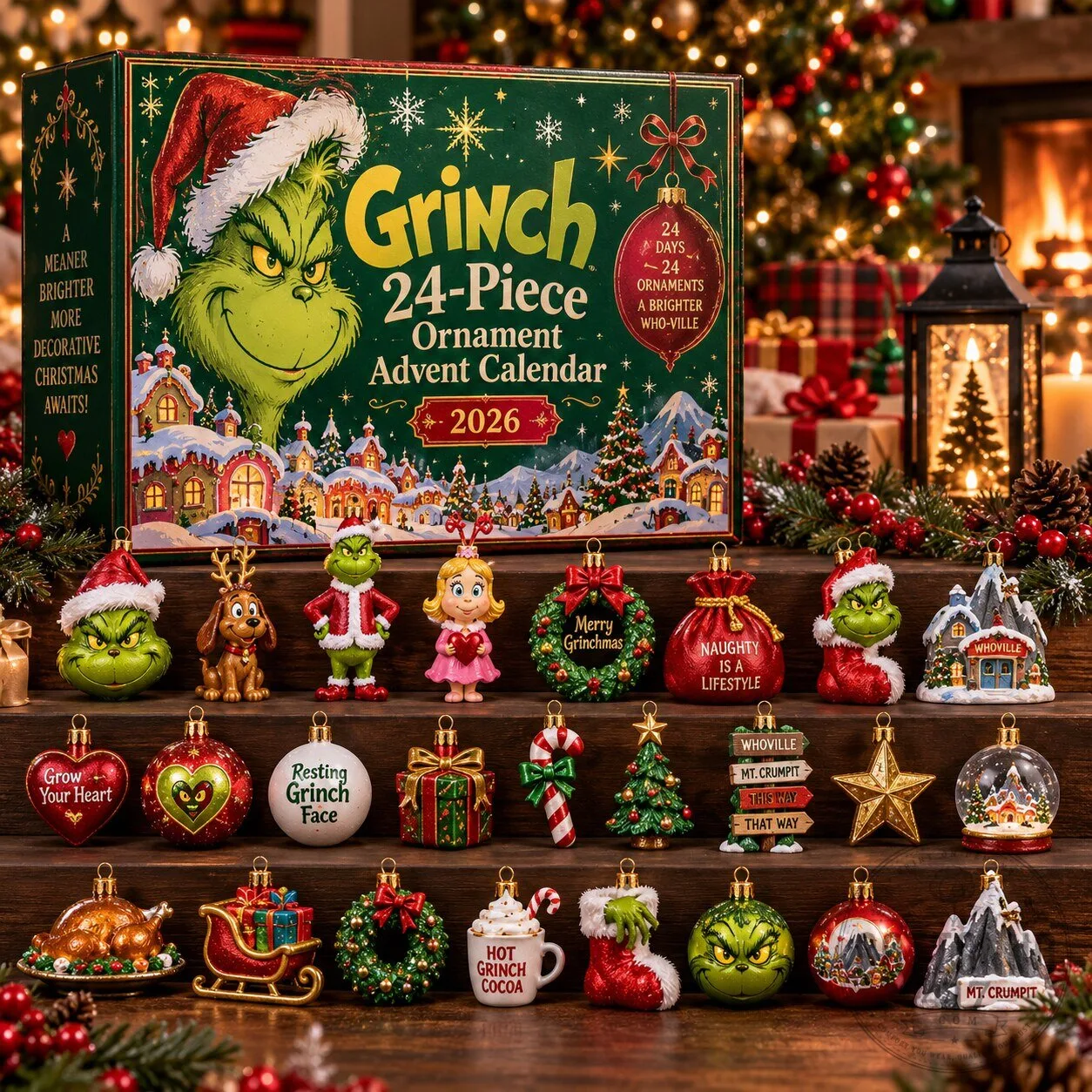 The Grinch 24-Piece Ornament Advent Calendar 2026 – Christmas Collectible Set